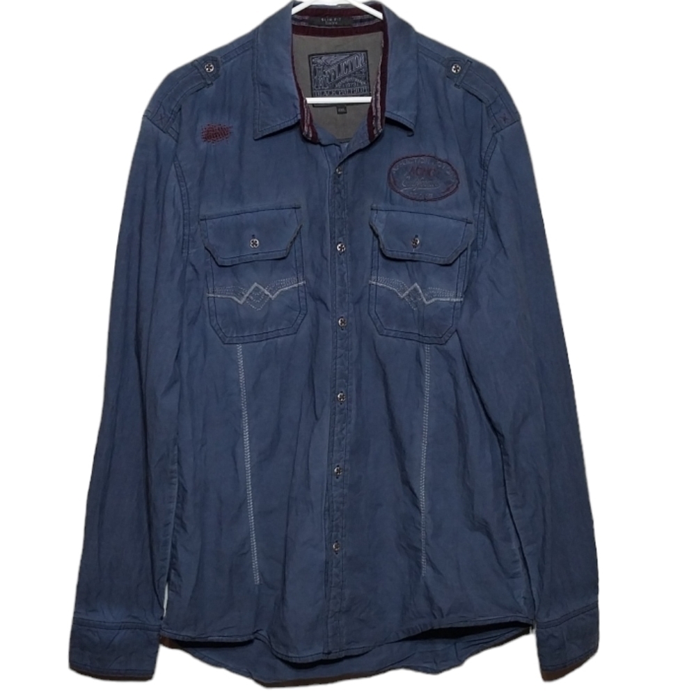 Affliction Men's Navy Button Down Shirt